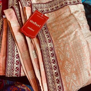 Sindhuri Embroidered Saree in Pink and Gold